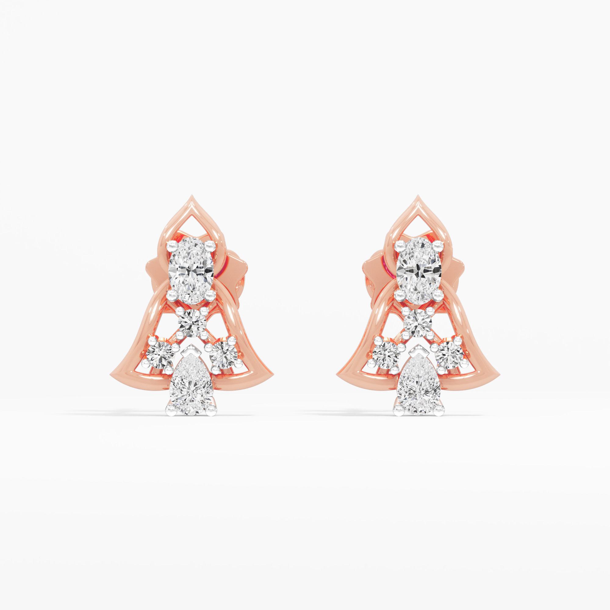 Cathedral Arch Stud Earrings in 9KT Rose Gold (Diamond Quality: FG-VVS VS)