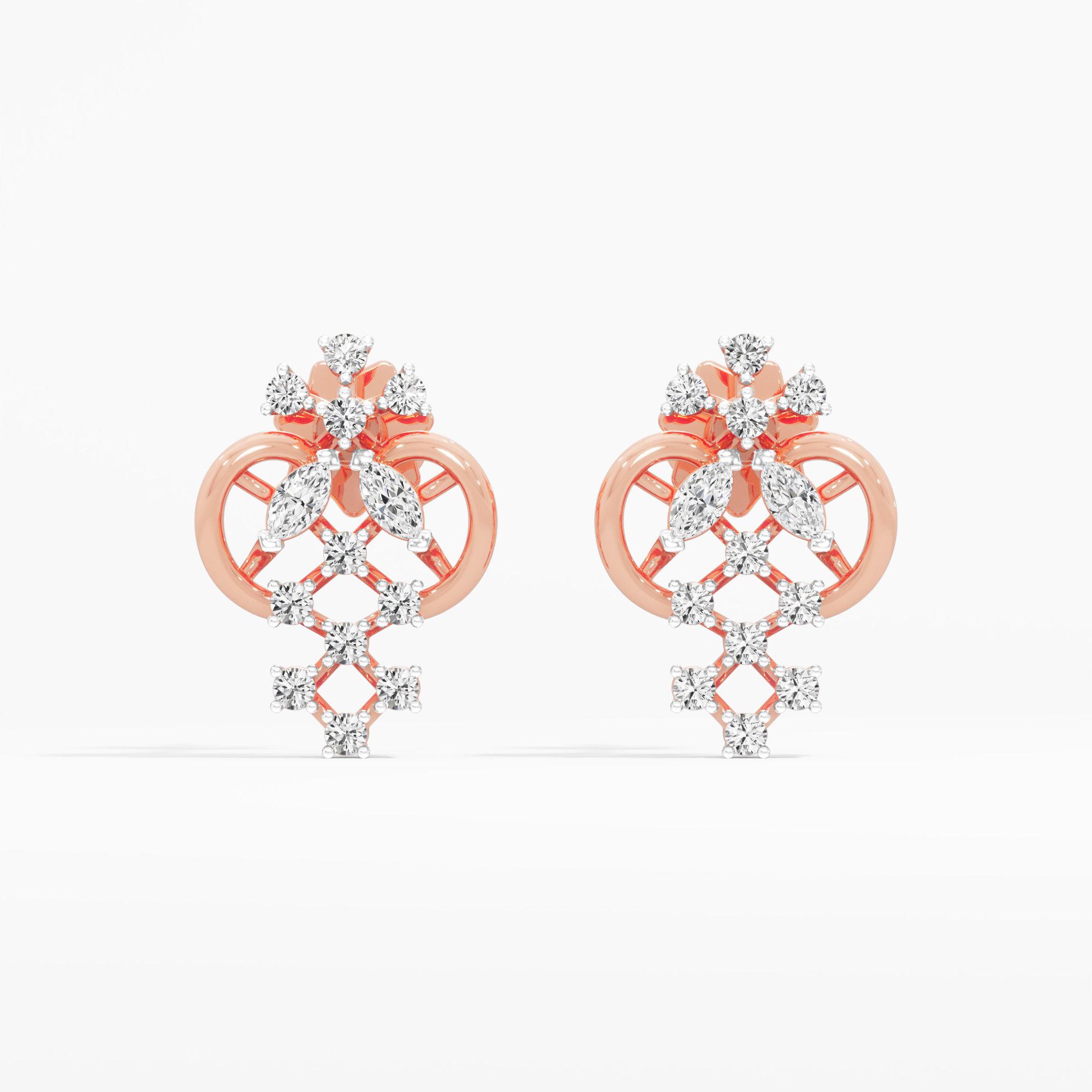 Honeycomb Weave Stud Earrings in 9KT Rose Gold (Diamond Quality: FG-VVS VS)