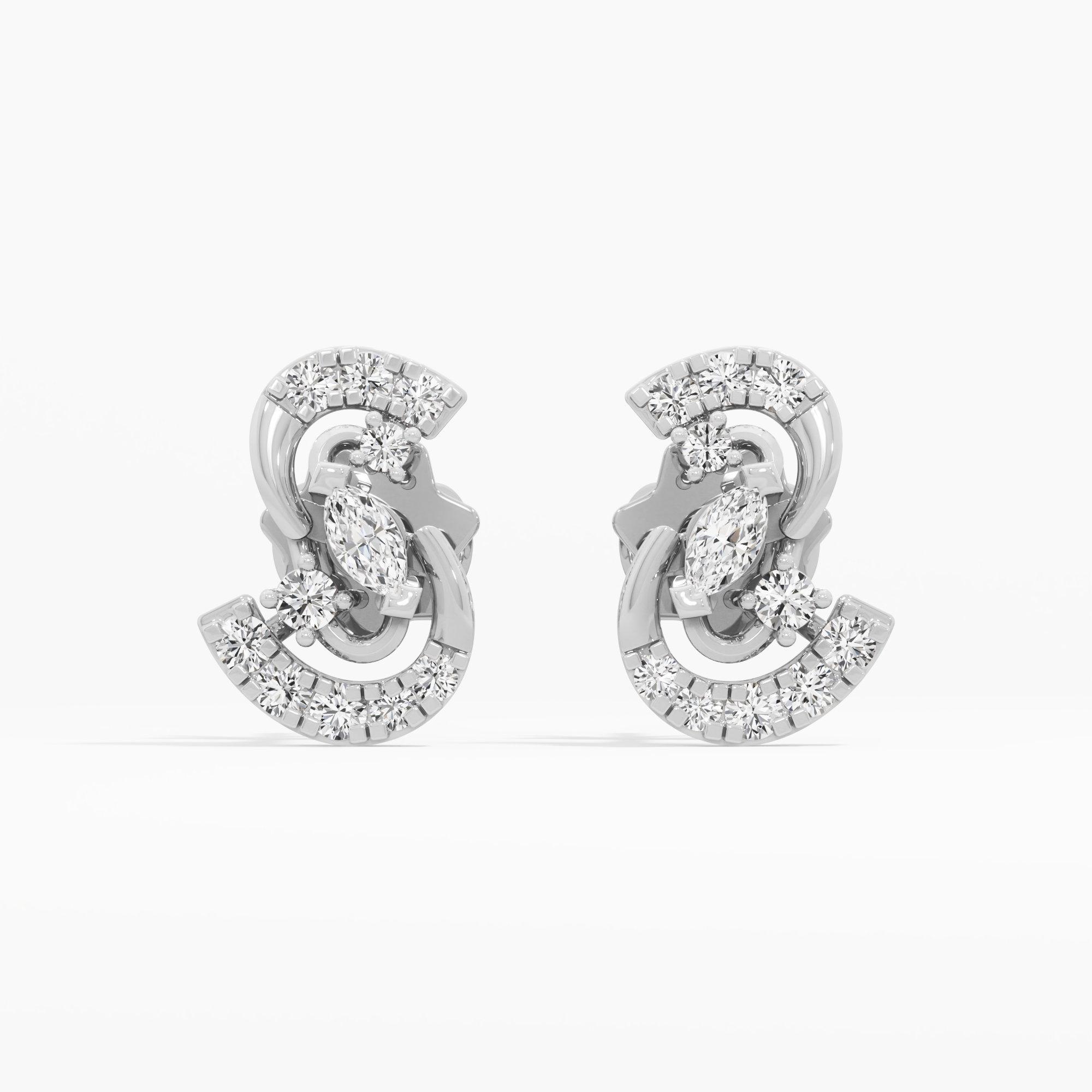 Ribbon Whirl Stud Earrings in 9KT White Gold (Diamond Quality: FG-VVS VS)