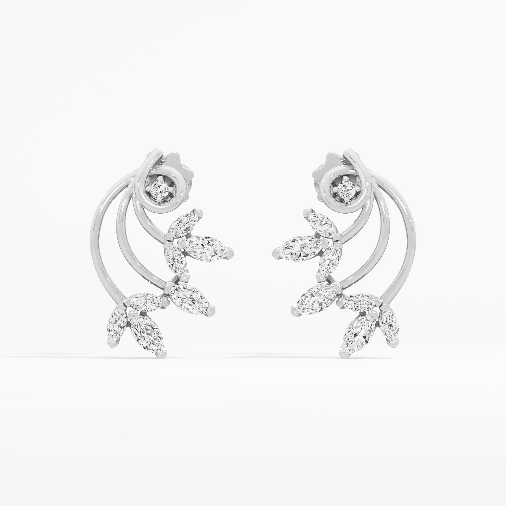 Vine Crescent Stud Earrings in 9KT White Gold (Diamond Quality: FG-VVS VS)