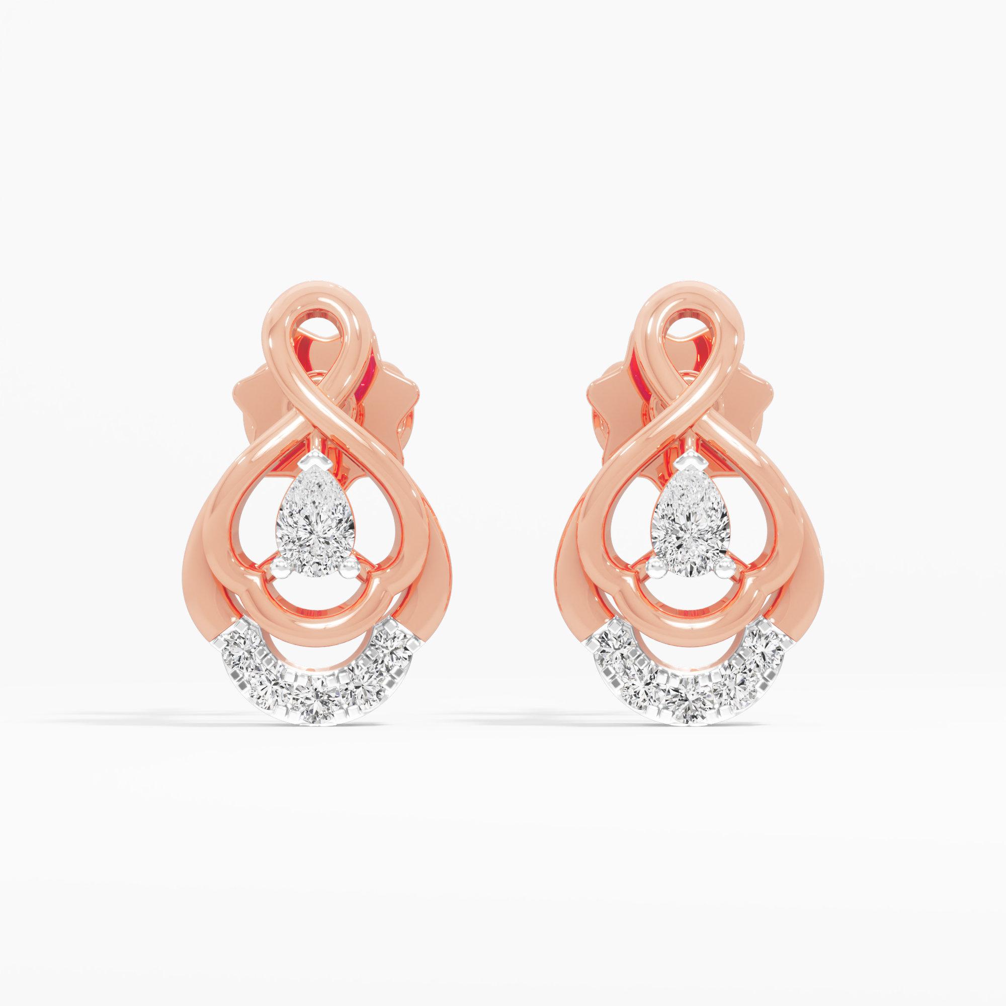 Looped Pear Stud Earrings in 9KT Rose Gold (Diamond Quality: FG-VVS VS)