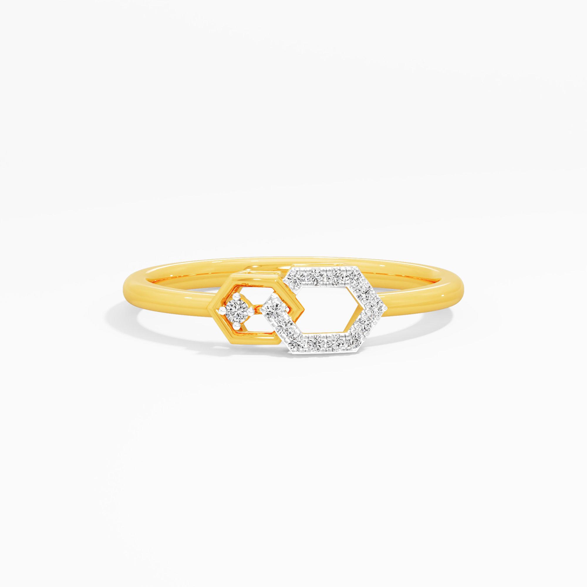 Interlocked Radiance Halos Ring in 9KT Yellow Gold (Diamond Quality: FG-VVS VS)