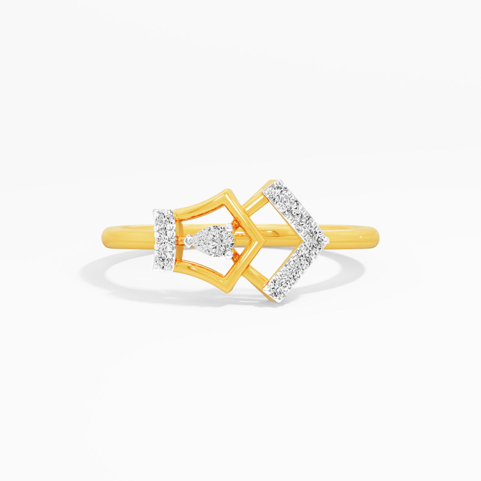Chevron Point Diamond Ring in 9KT Yellow Gold (Diamond Quality: FG-VVS VS)