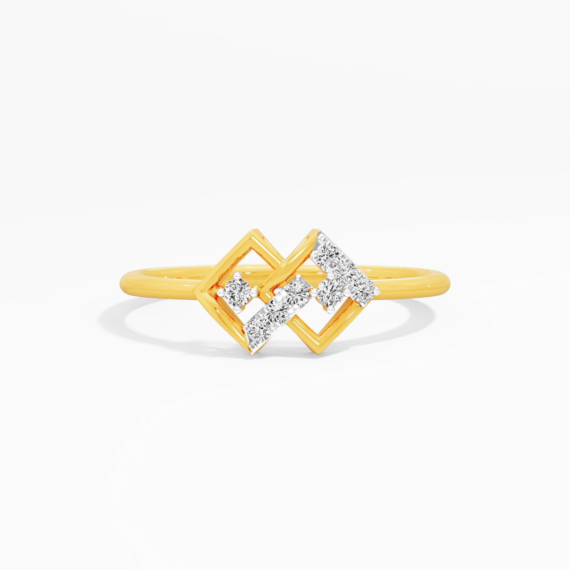 Geometric Lattice Diamond Ring in 9KT Yellow Gold (Diamond Quality: FG-VVS VS)