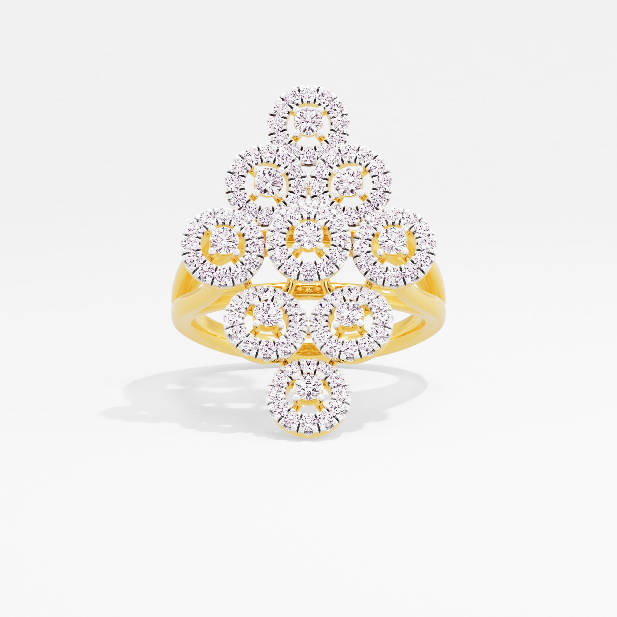 Bouquet of Dazzle Halo Cocktail Ring in 9KT Yellow Gold (Diamond Quality: FG-VVS VS)