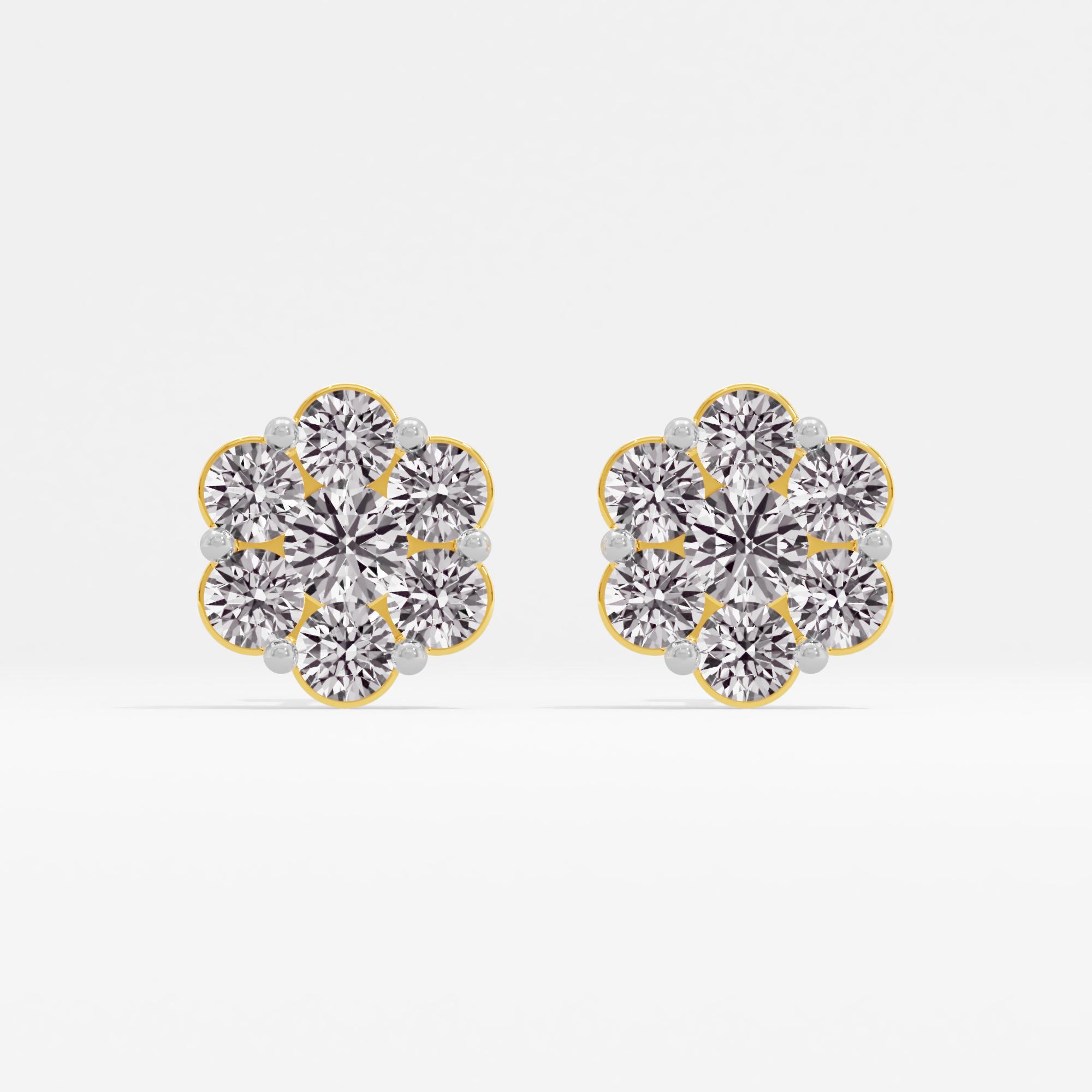 Glistening Flora 7 Stone Cluster Stud Earrings in 9KT Yellow Gold (Diamond Quality: FG-VVS VS)