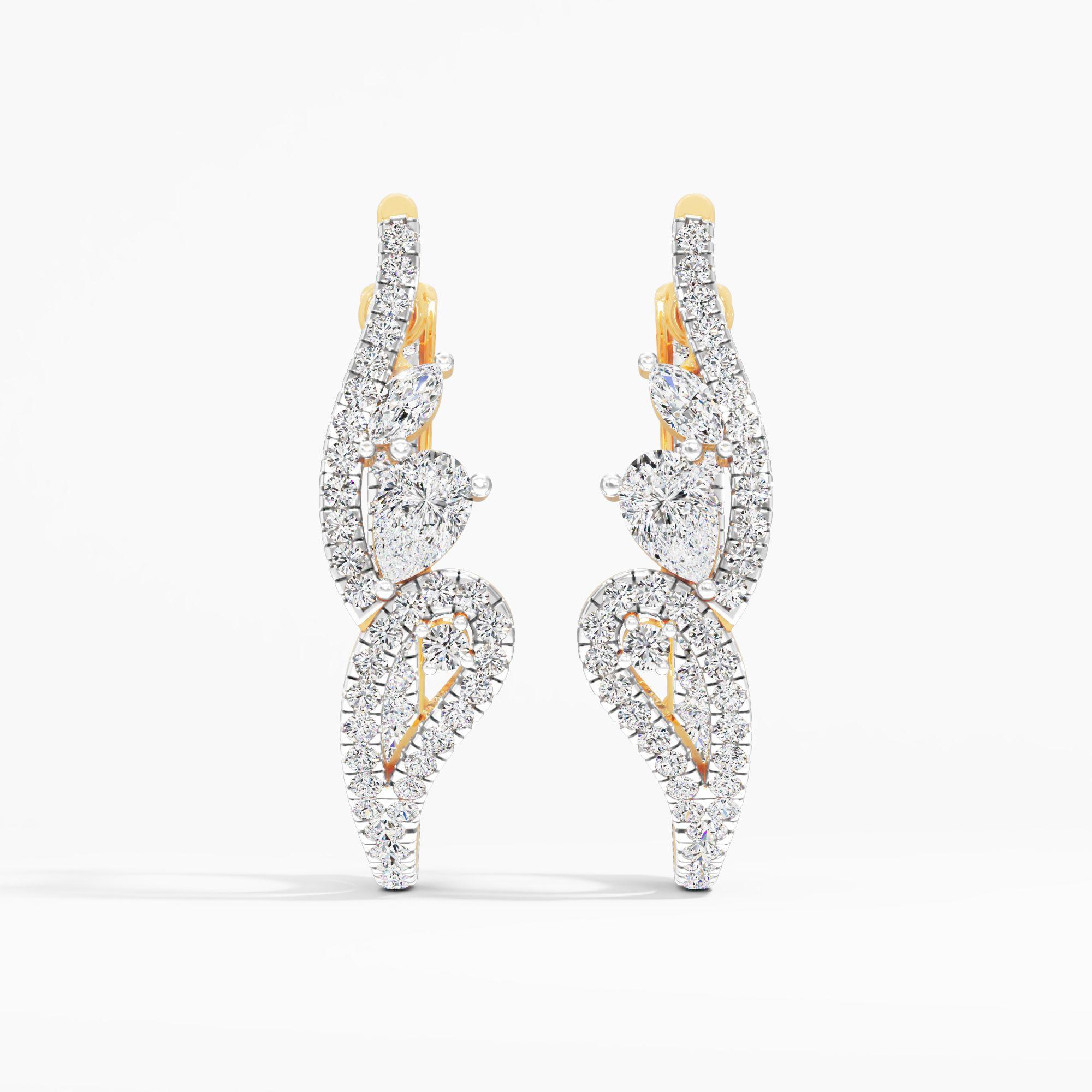 Floral Vine Diamond Hoop Earrings in 9KT Yellow Gold (Diamond Quality: EF-VVS VS)