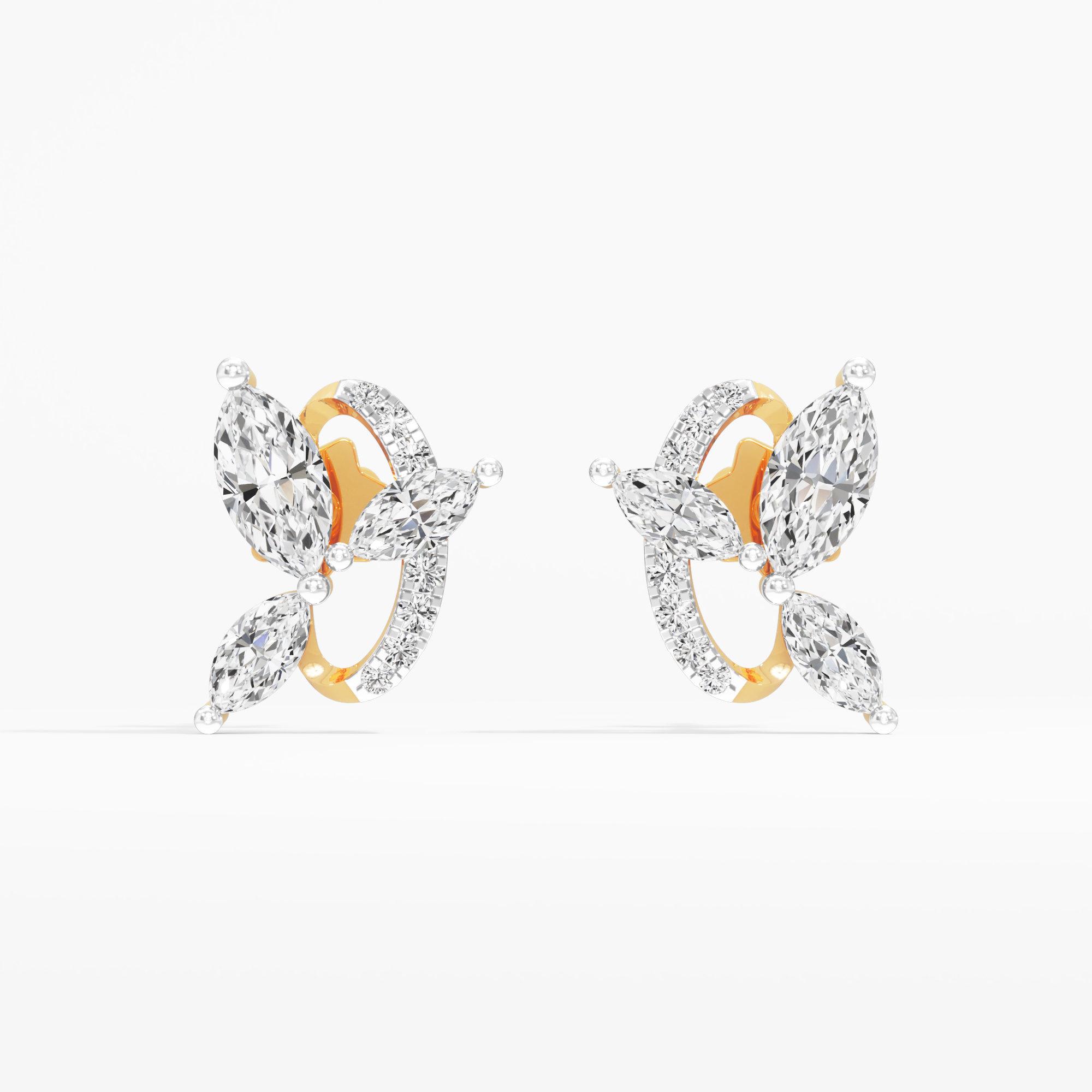Fluttering Marquise Stud Earrings in 14KT Yellow Gold (Diamond Quality: FG-VVS VS)
