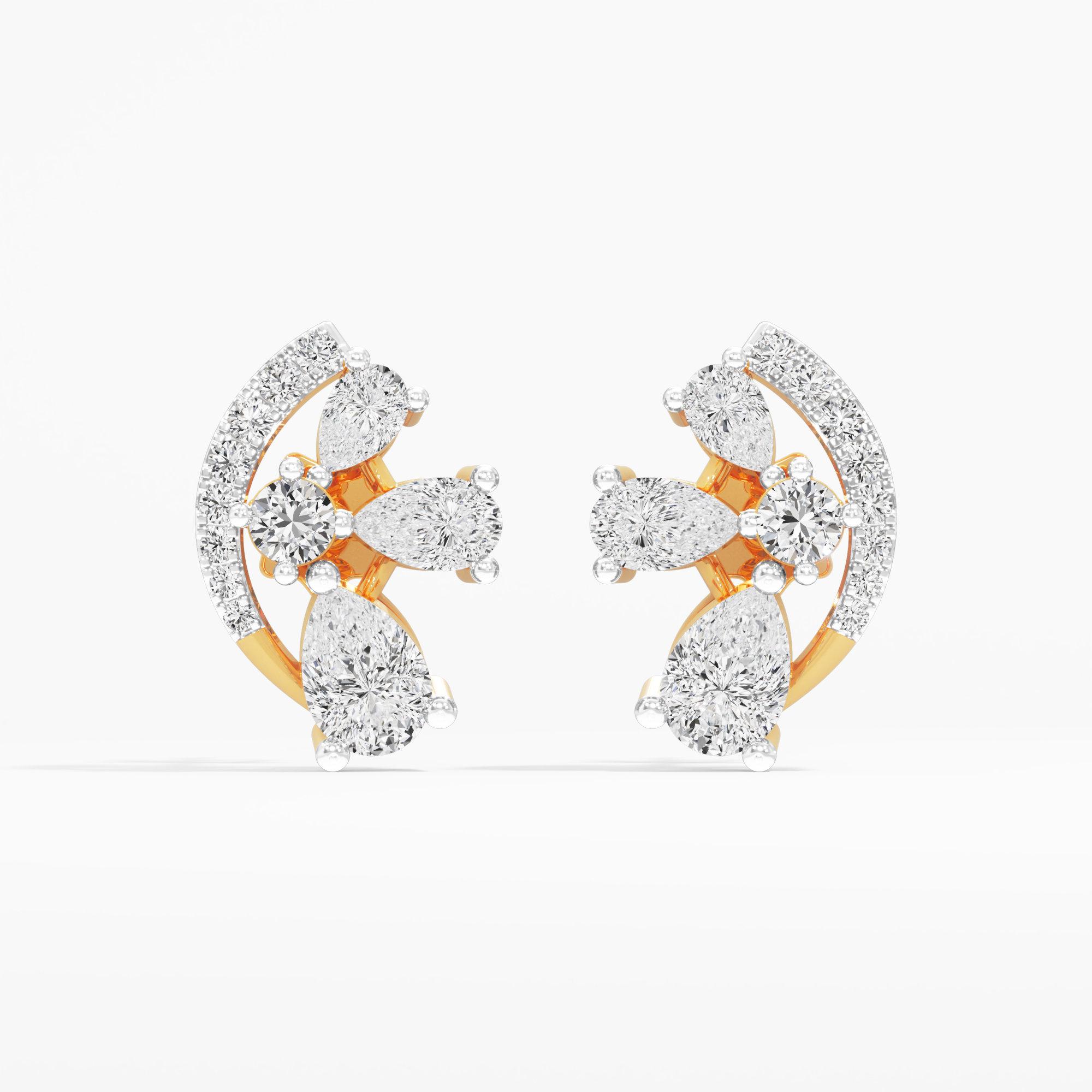 Crescent Bloom Stud Earrings in 14KT Yellow Gold (Stud Quality:FG-VVS VS)