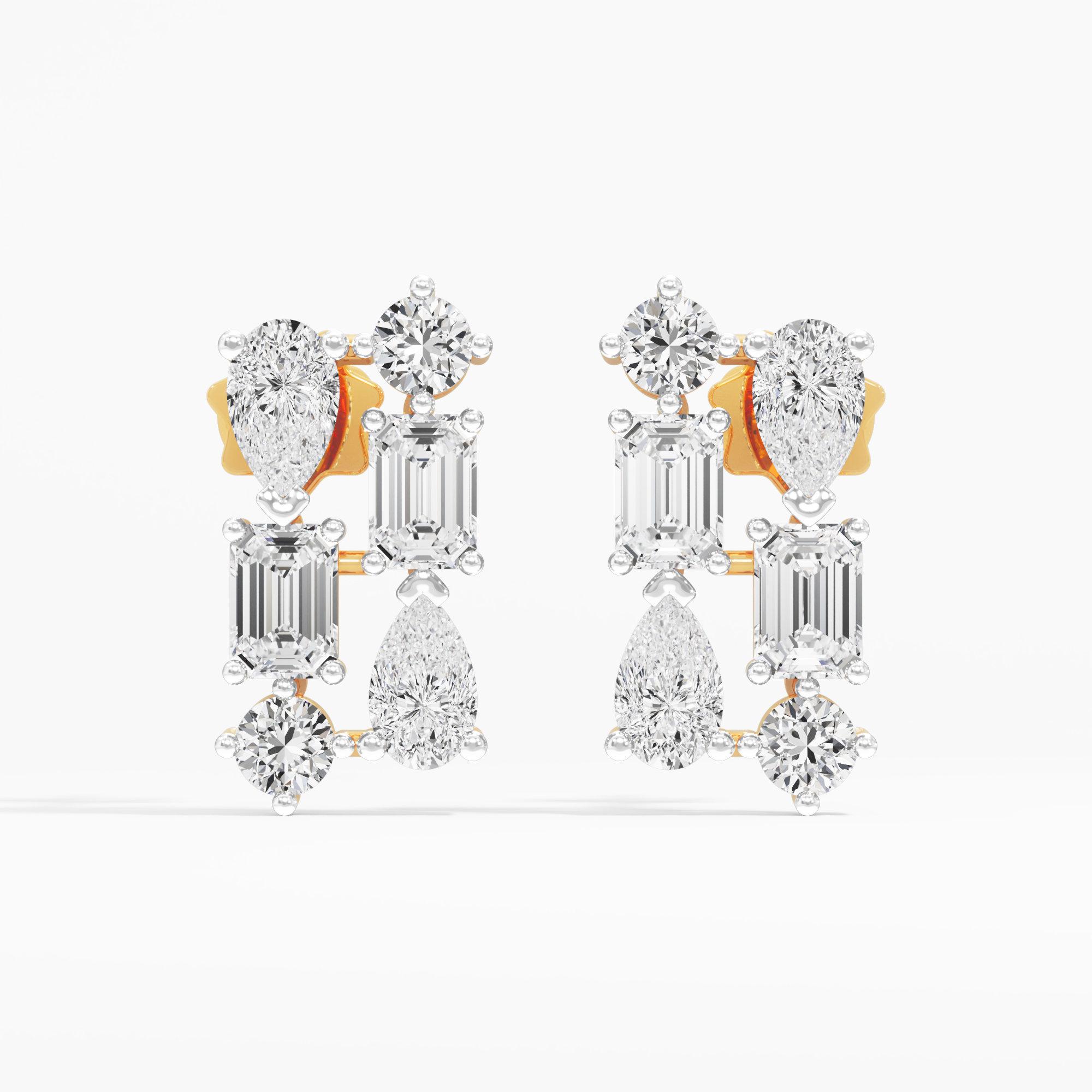 Linear Radiance Stud Earrings in 14KT Yellow Gold (Diamond Quality: FG-VVS VS)