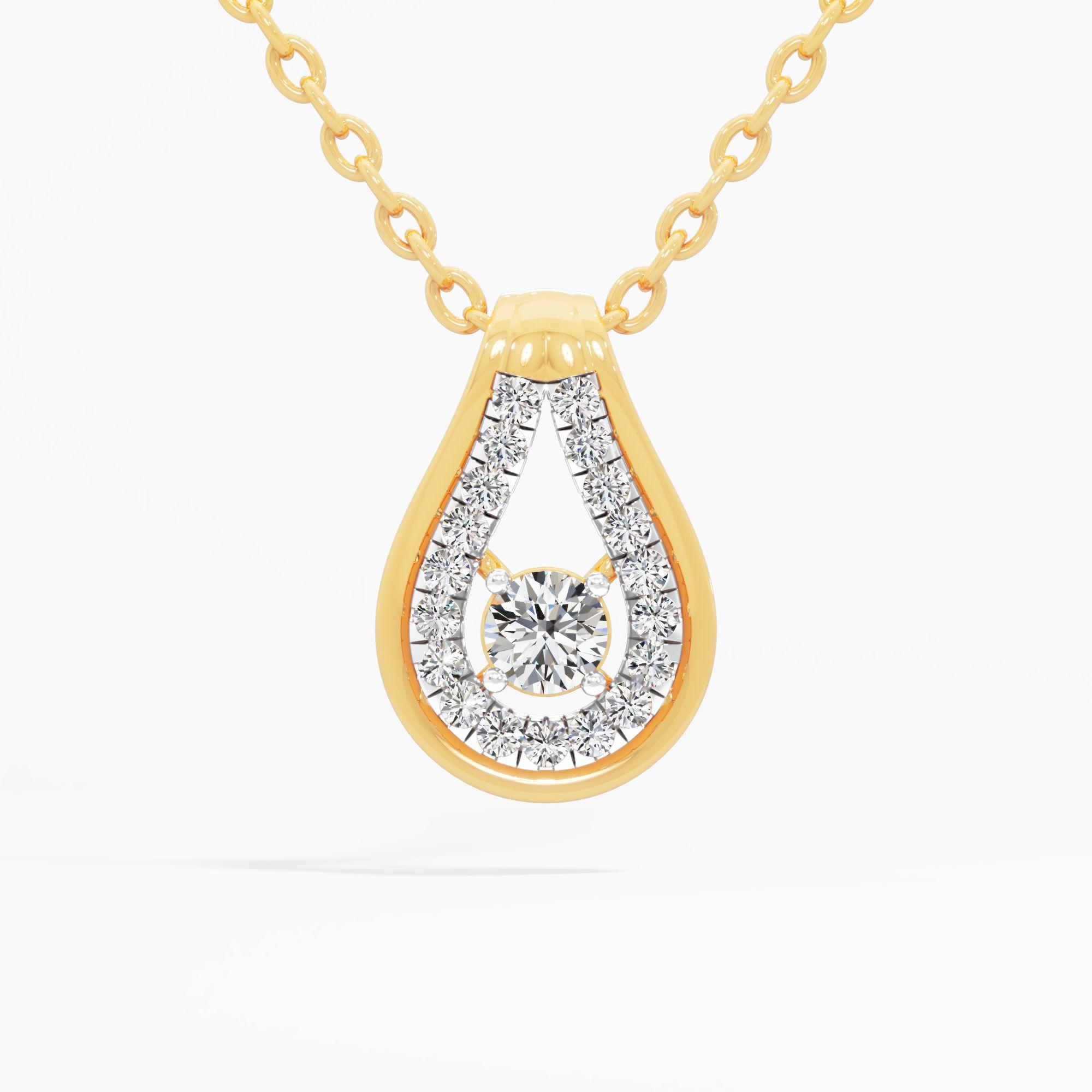 Teardrop Halo Solitaire Pendant in 9KT Yellow Gold (Diamond Quality: FG-VVS VS)