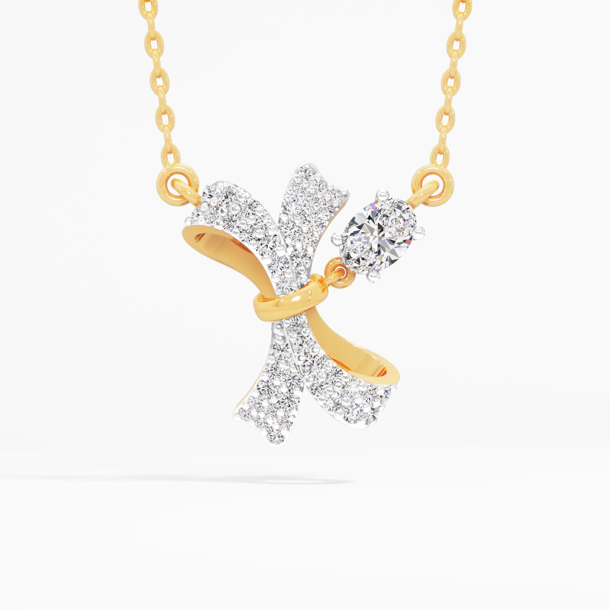 Oval Knotted Diamond Pendant in 9KT Yellow Gold (Diamond Quality: FG-VVS VS)