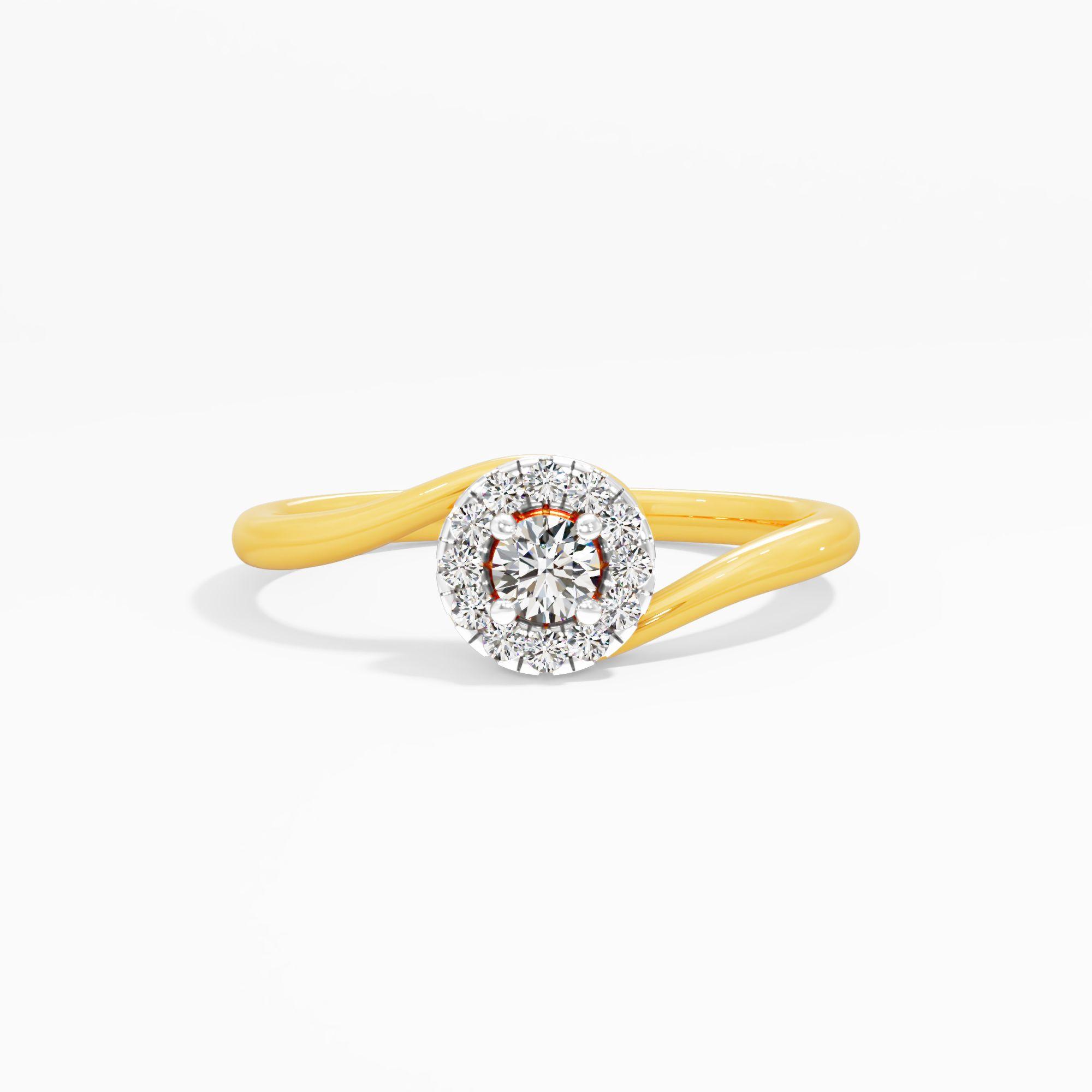 The Radiant Swirl Halo Ring in 9KT Yellow Gold (Diamond Quality: FG-VVS VS)