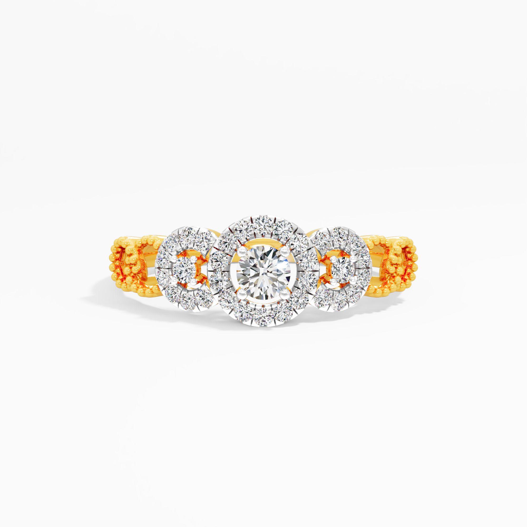 Eternelle Triple Orbit Halo Ring in 9KT Yellow Gold (Diamond Quality: FG-VVS VS)