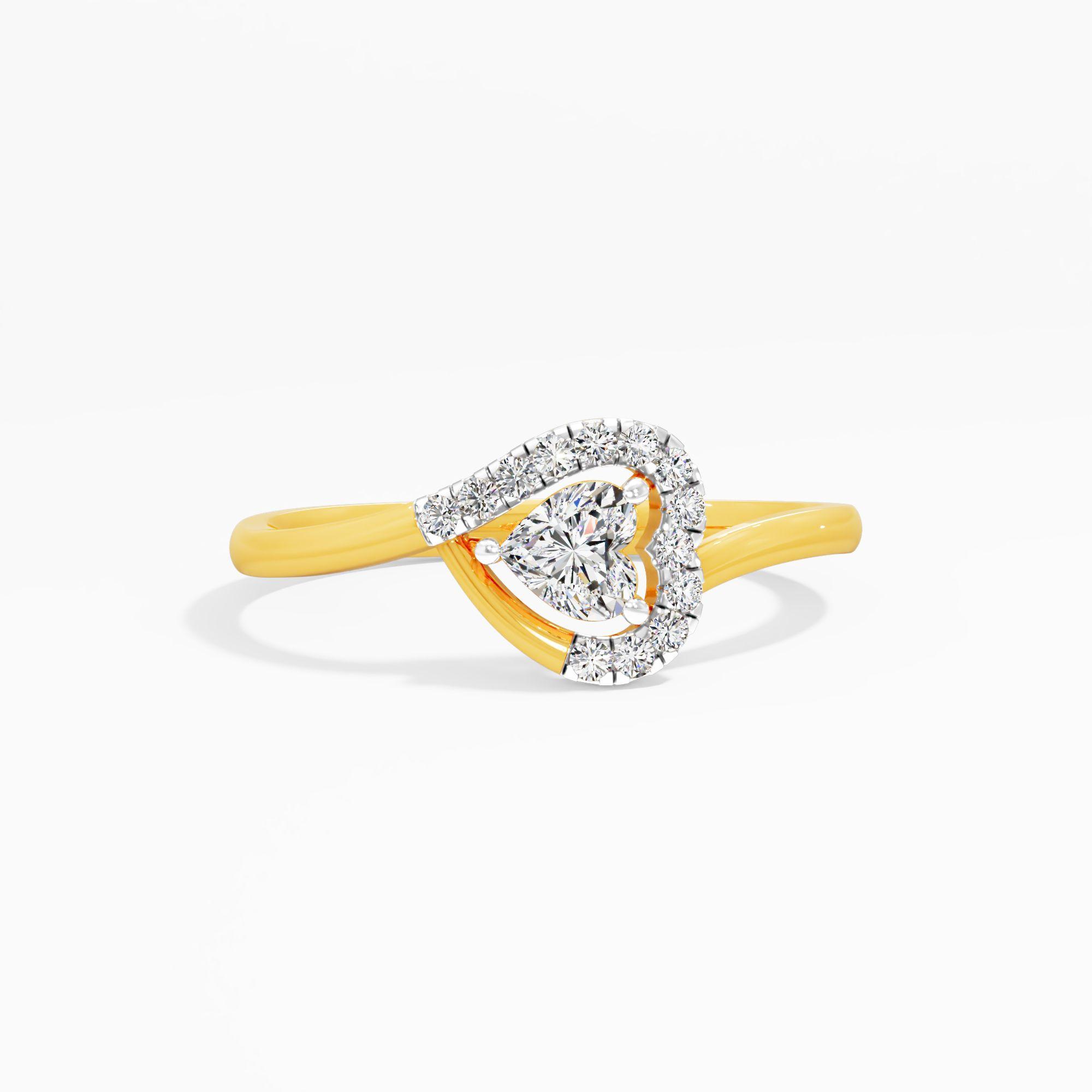 Heart Traced Solitaire Diamond Ring in 9KT Yellow Gold (Diamond Quality: FG-VVS VS)