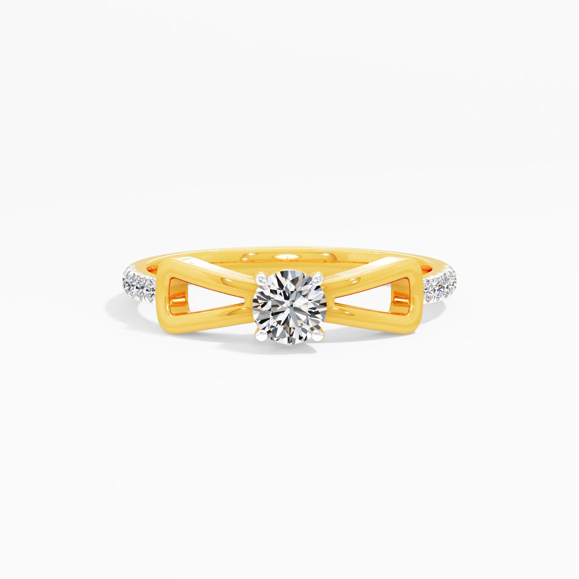 Dual Flourish Solitaire Diamond Ring in 9KT Yellow Gold (Diamond Quality: FG-VVS VS)