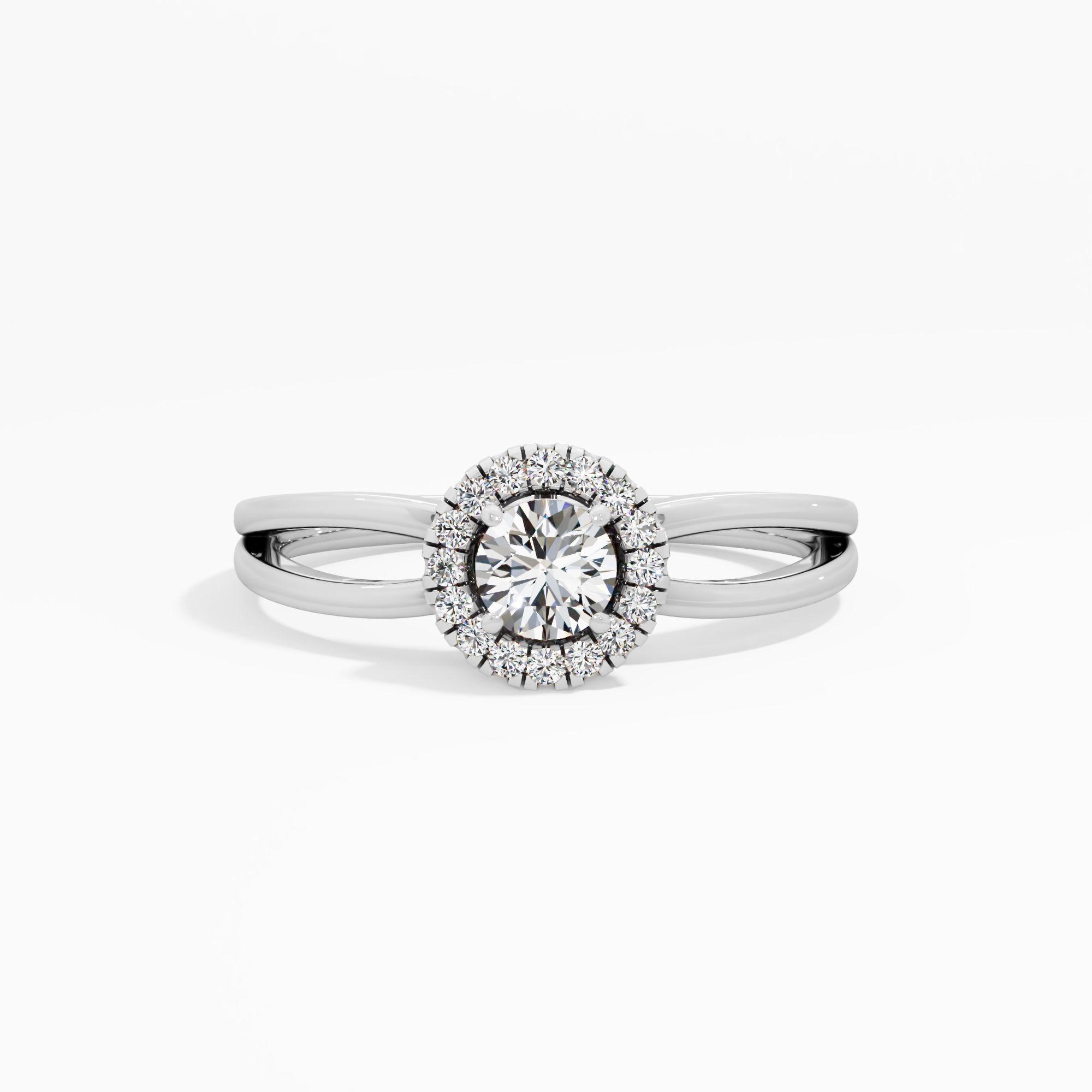 Dual Split Shank Halo Ring in 18KT White Gold (Diamond Quality: FG-VVS VS)