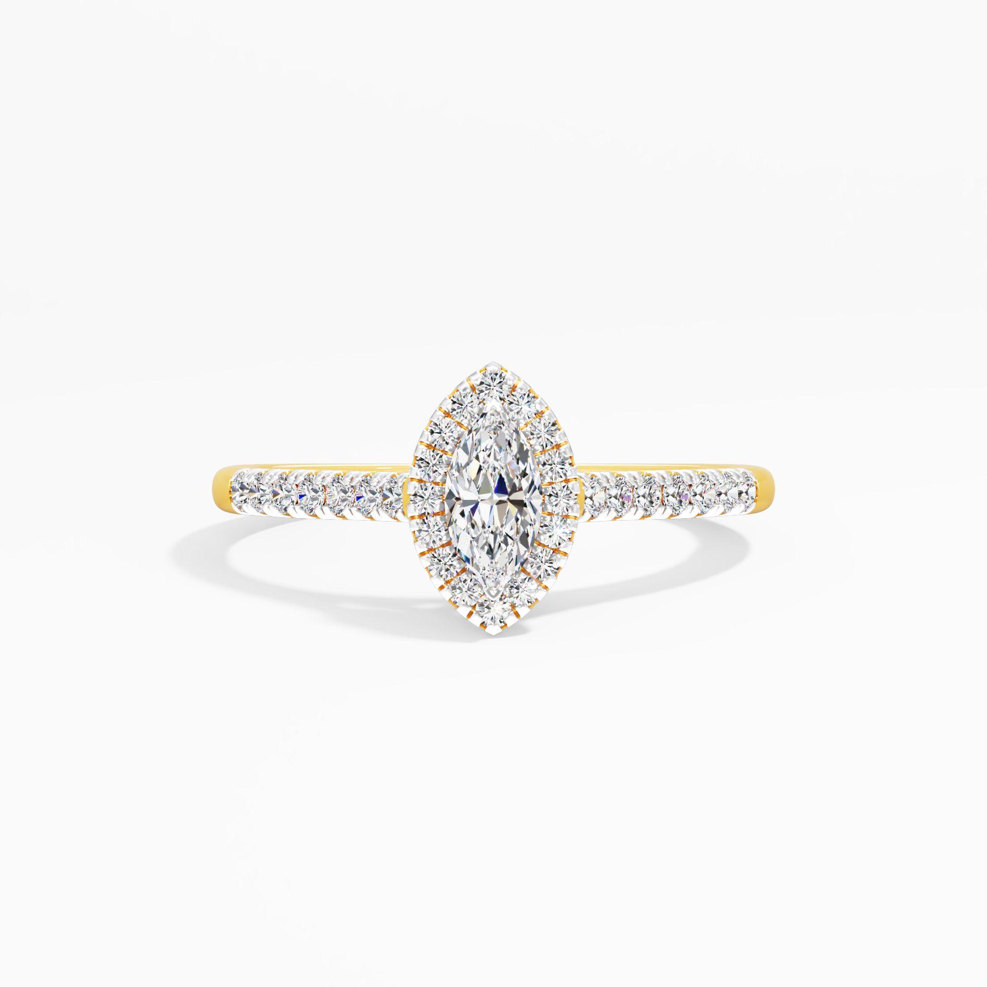 Navette Eye Marquise Halo Ring in 9KT Yellow Gold (Diamond Quality: FG-VVS VS)