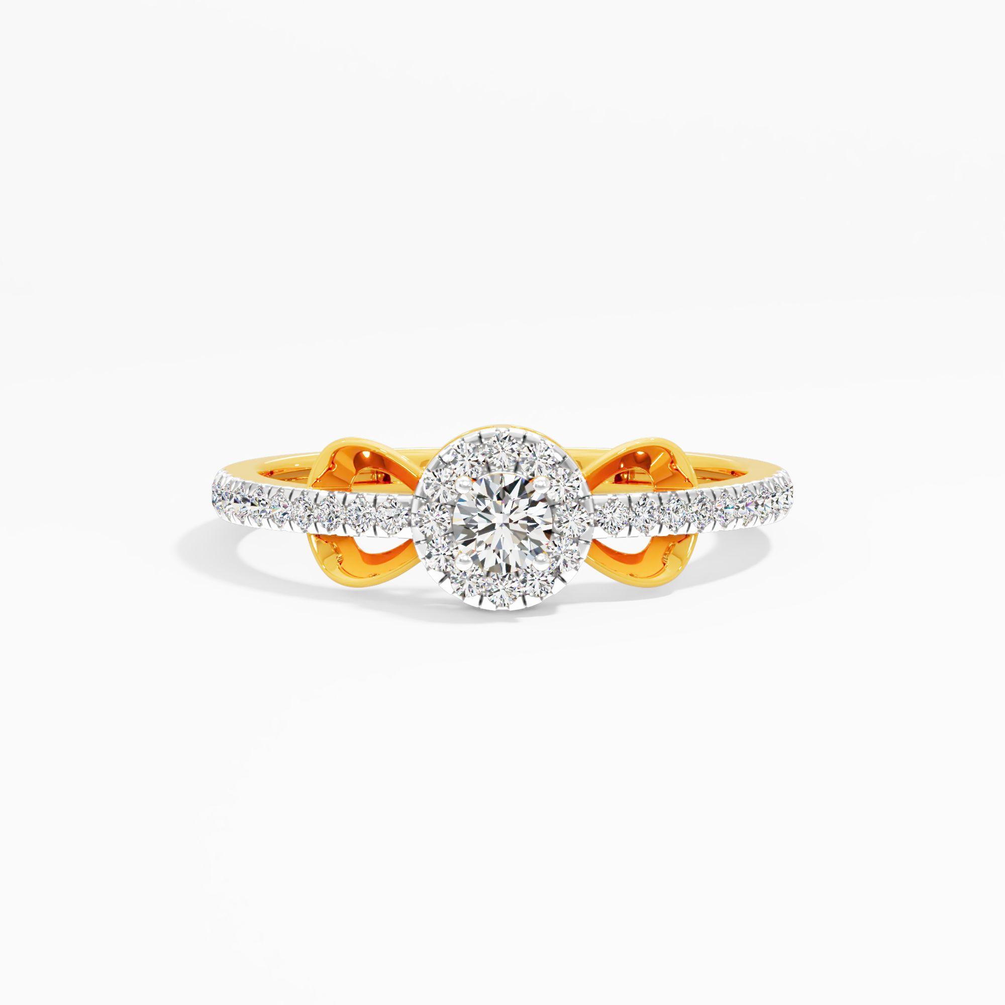 Ribbon Halo Solitaire Ring in 9KT Yellow Gold (Diamond Quality: FG-VVS VS)