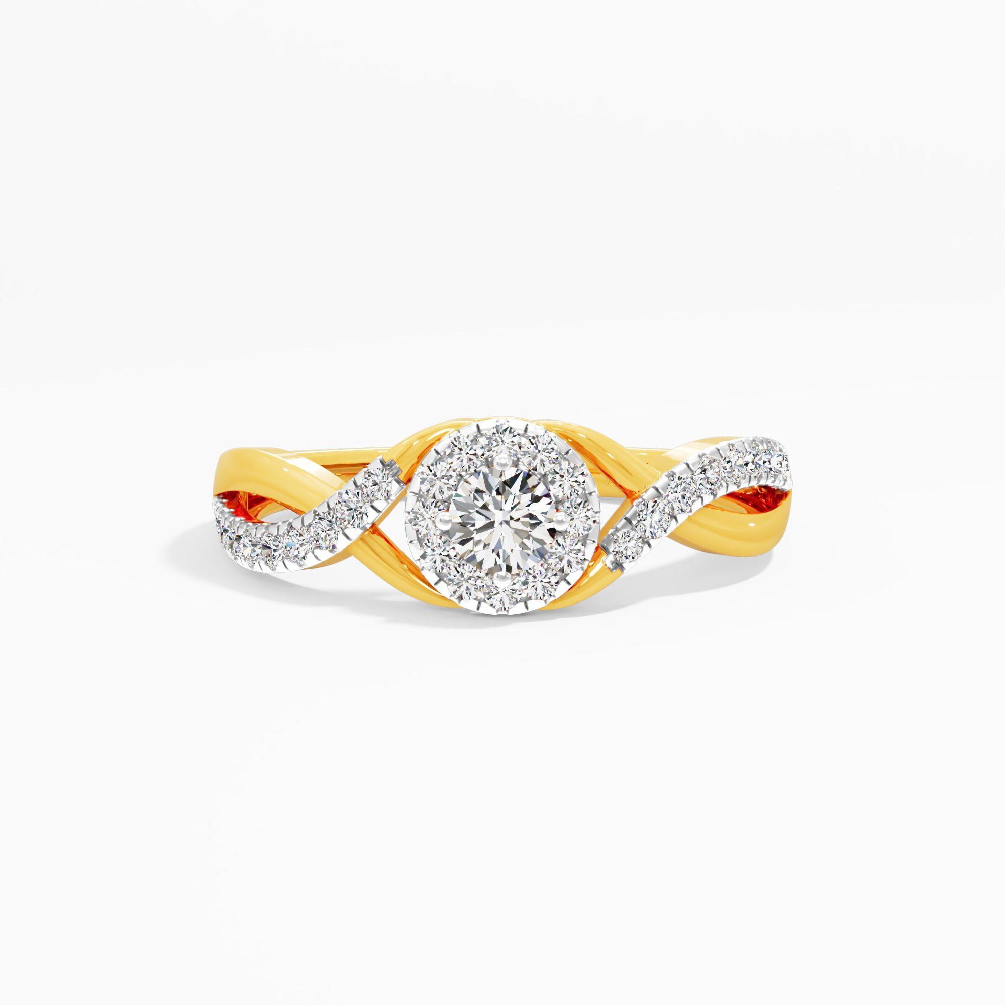 Twist Halo Solitaire Engagement Ring in 9KT Yellow Gold (Diamond Quality: FG-VVS VS)