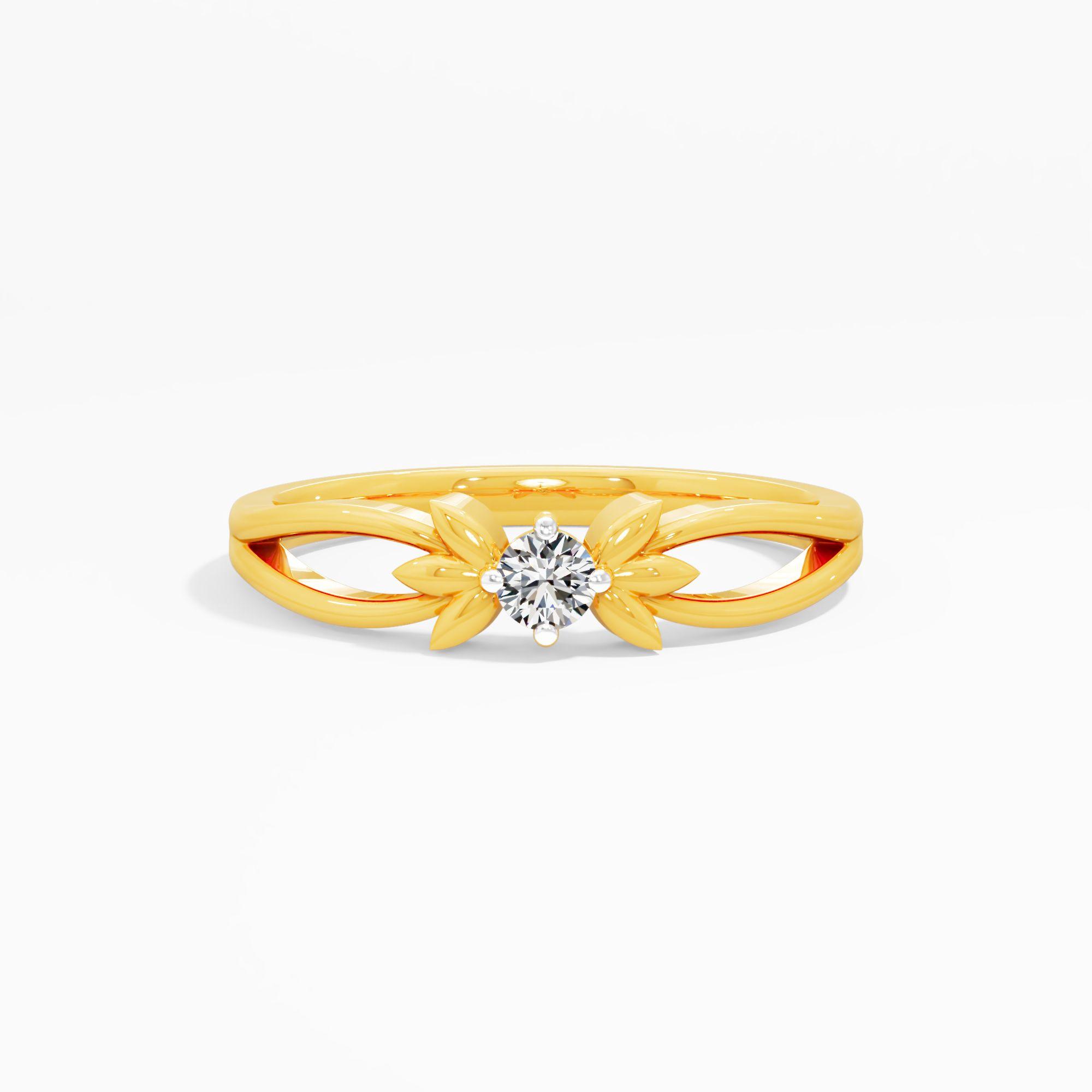 Unfolding Petal Solitaire Ring in 14KT Yellow Gold (Diamond Quality: FG-VVS VS)