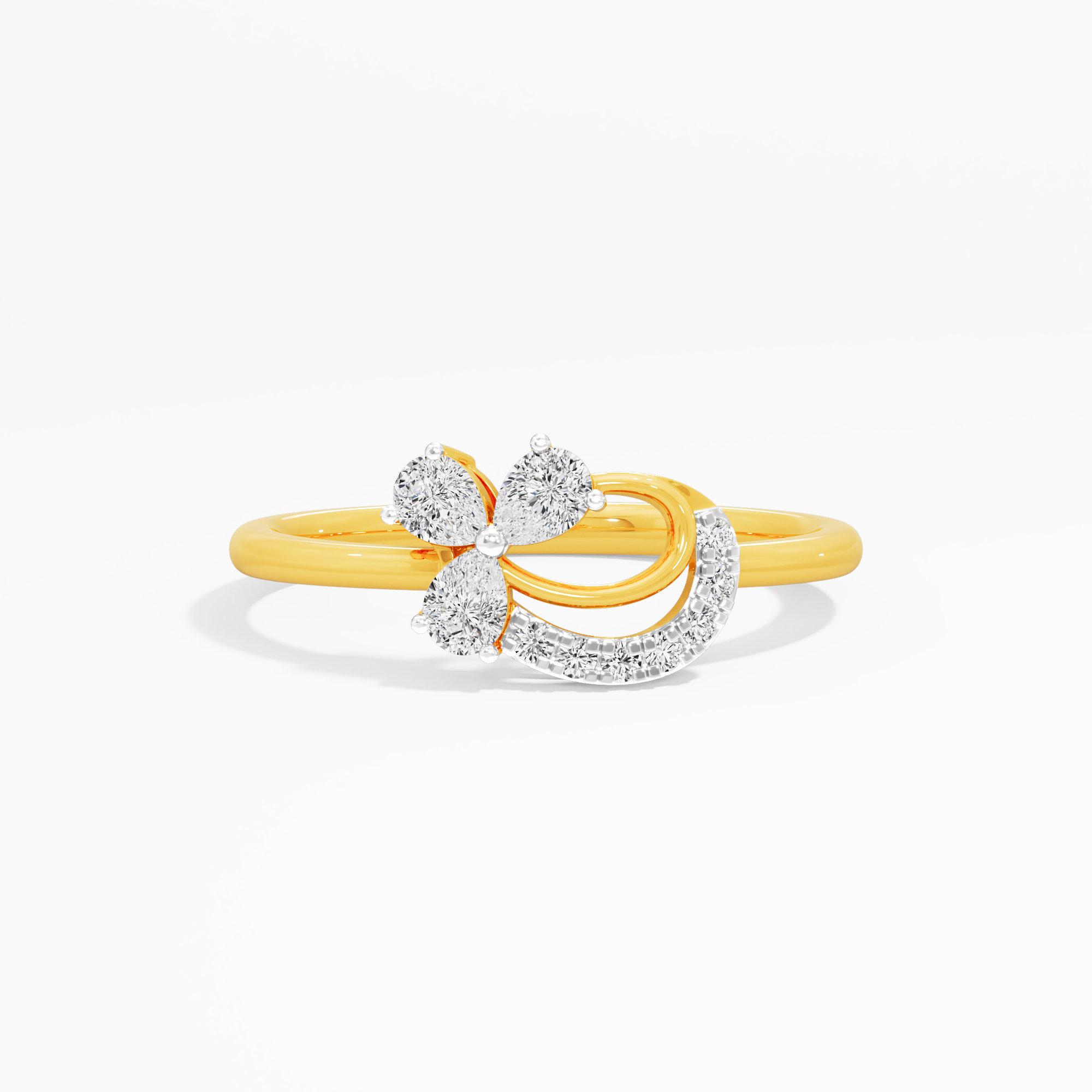 Trefoil Crescent Diamond Ring in 9KT Yellow Gold (Diamond Quality: FG-VVS VS)
