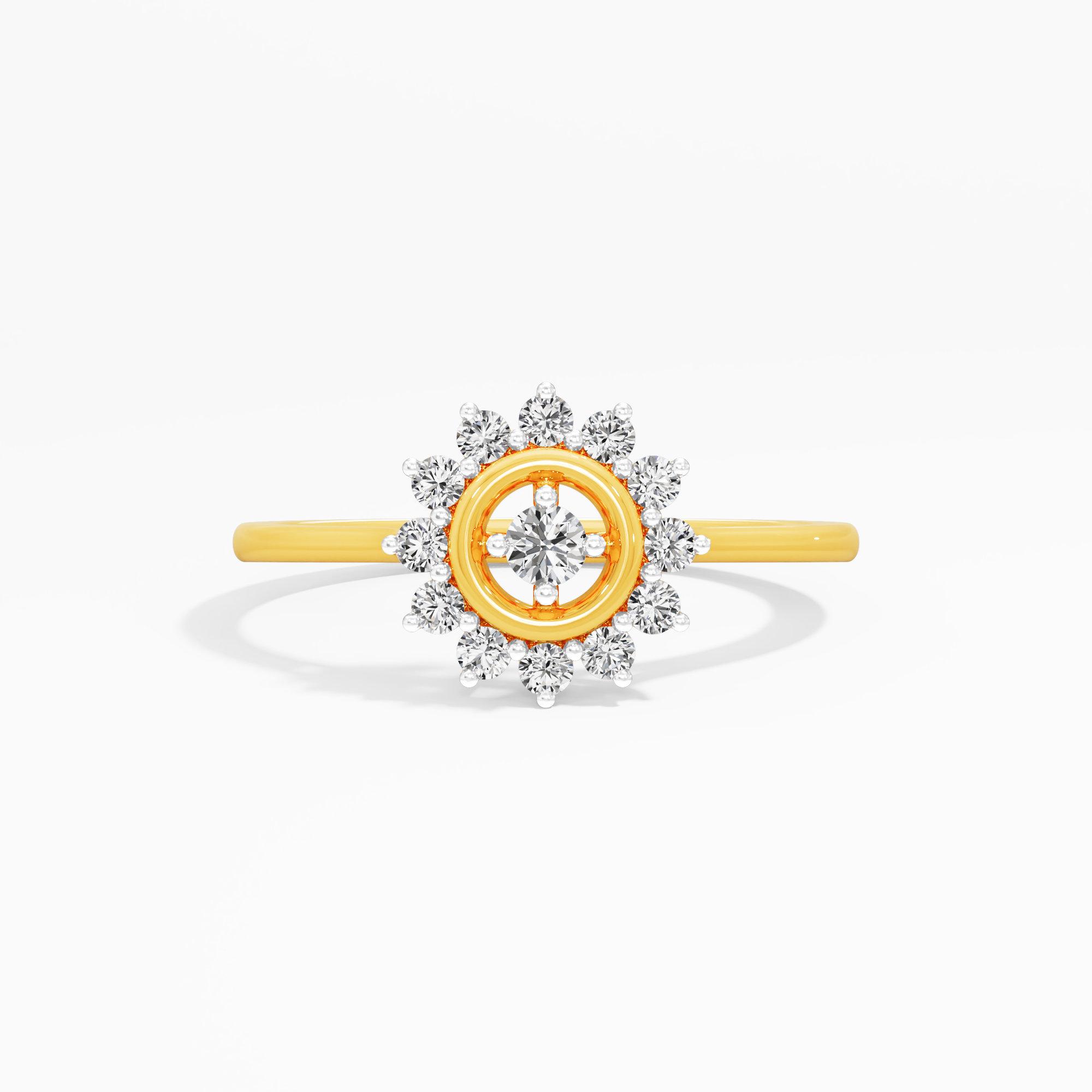 Sunburst Halo Diamond Ring in 9KT Yellow Gold (Diamond Quality: FG-VVS VS)