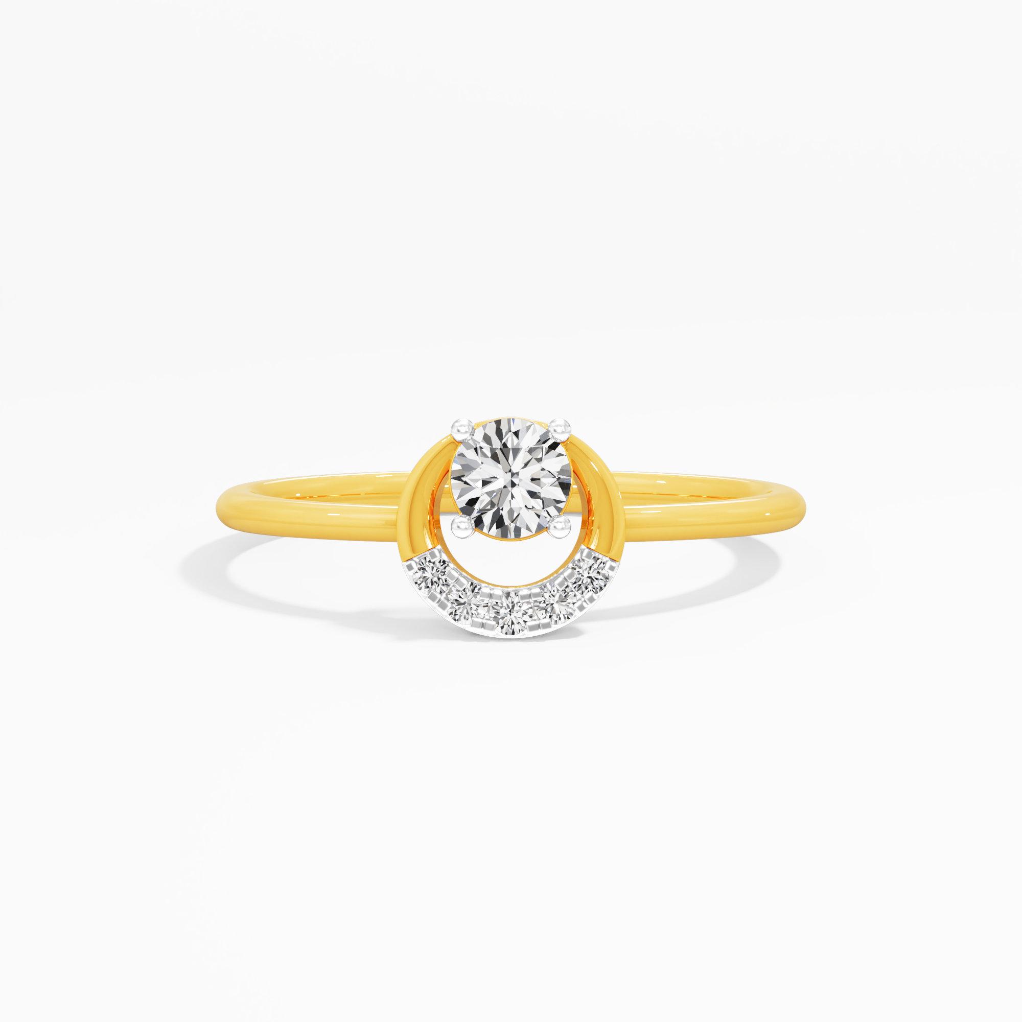 Crescent Cradle Diamond Ring in 9KT Yellow Gold (Diamond Quality: FG-VVS VS)