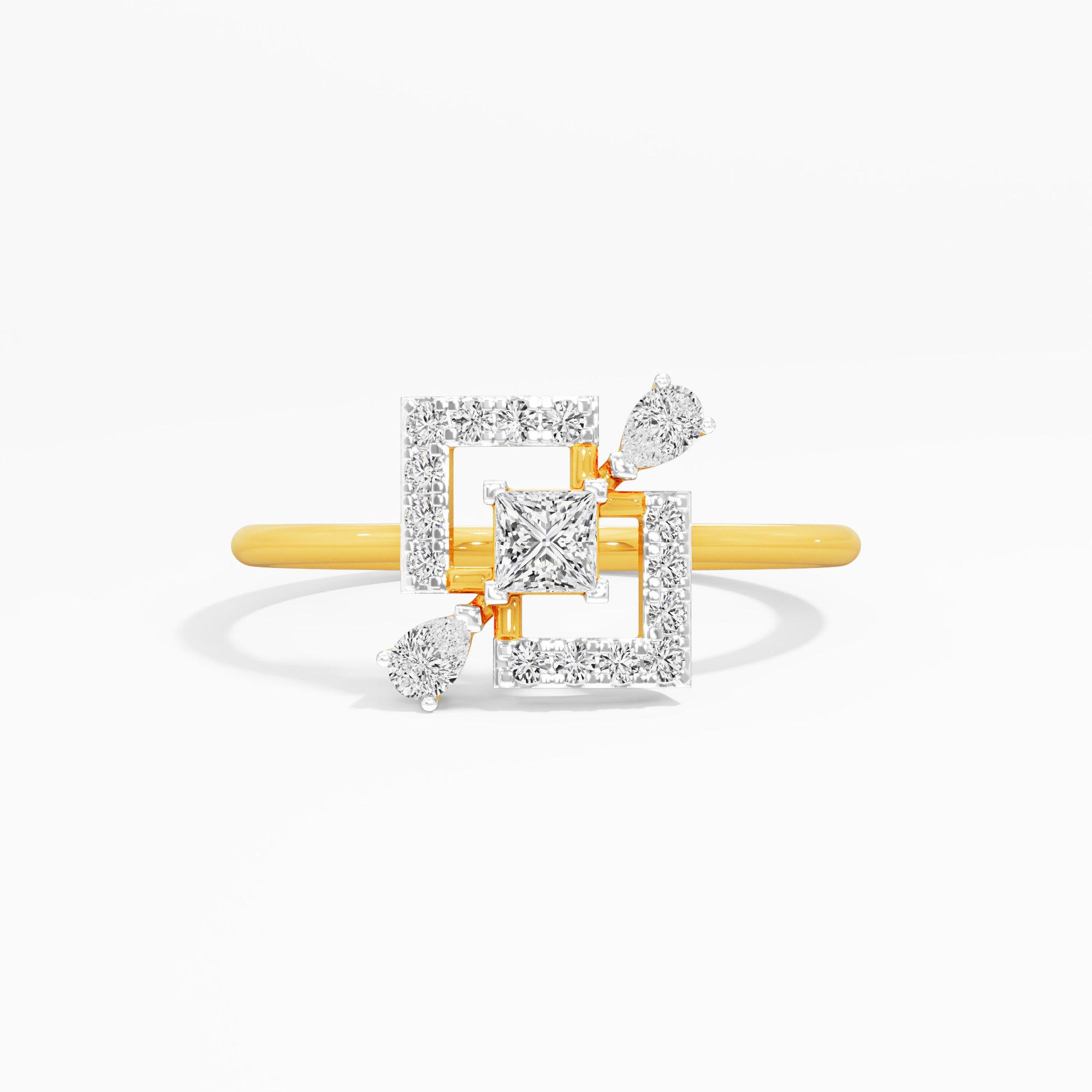 Interlock Square Diamond Ring in 9KT Yellow Gold (Diamond Quality: FG-VVS VS)