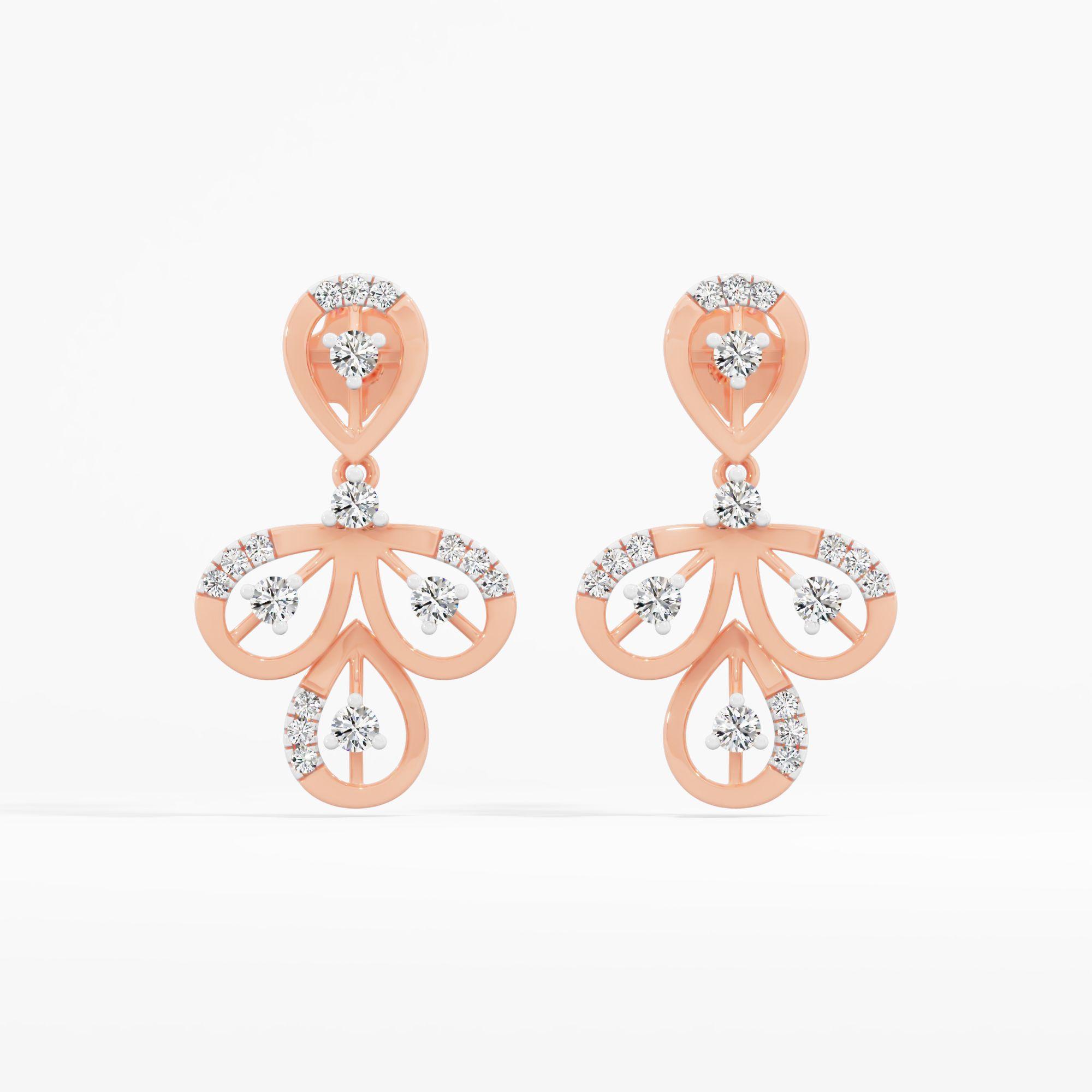 Teardrop Floral Dangle Earrings in 9KT Rose Gold (Diamond Quality: FG-VVS VS)