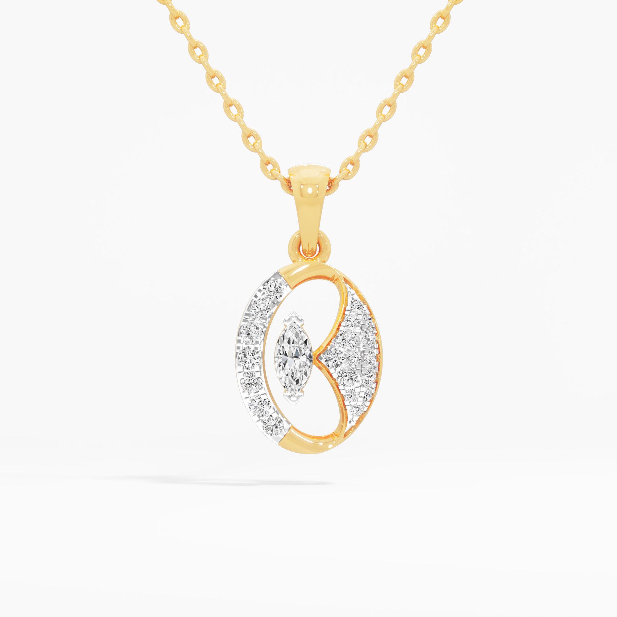 Marquise Halo Diamond Pendant in 9KT Yellow Gold (Diamond Quality: FG-VVS VS)