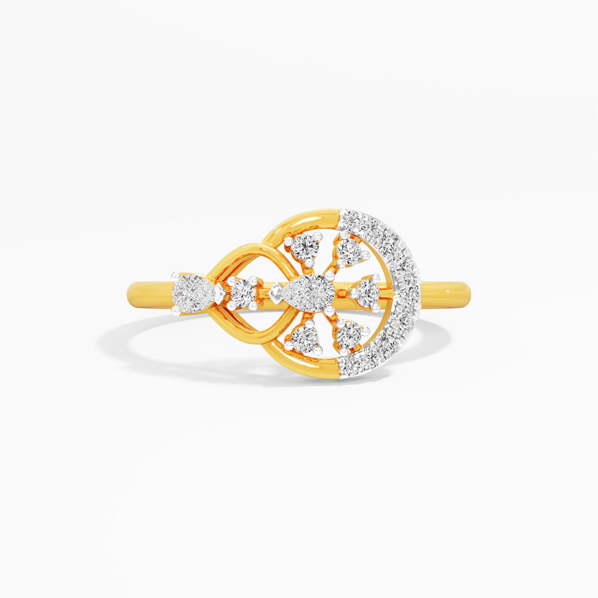 Linked Starburst Diamond Ring in 9KT Yellow Gold (Diamond Quality: FG-VVS VS)