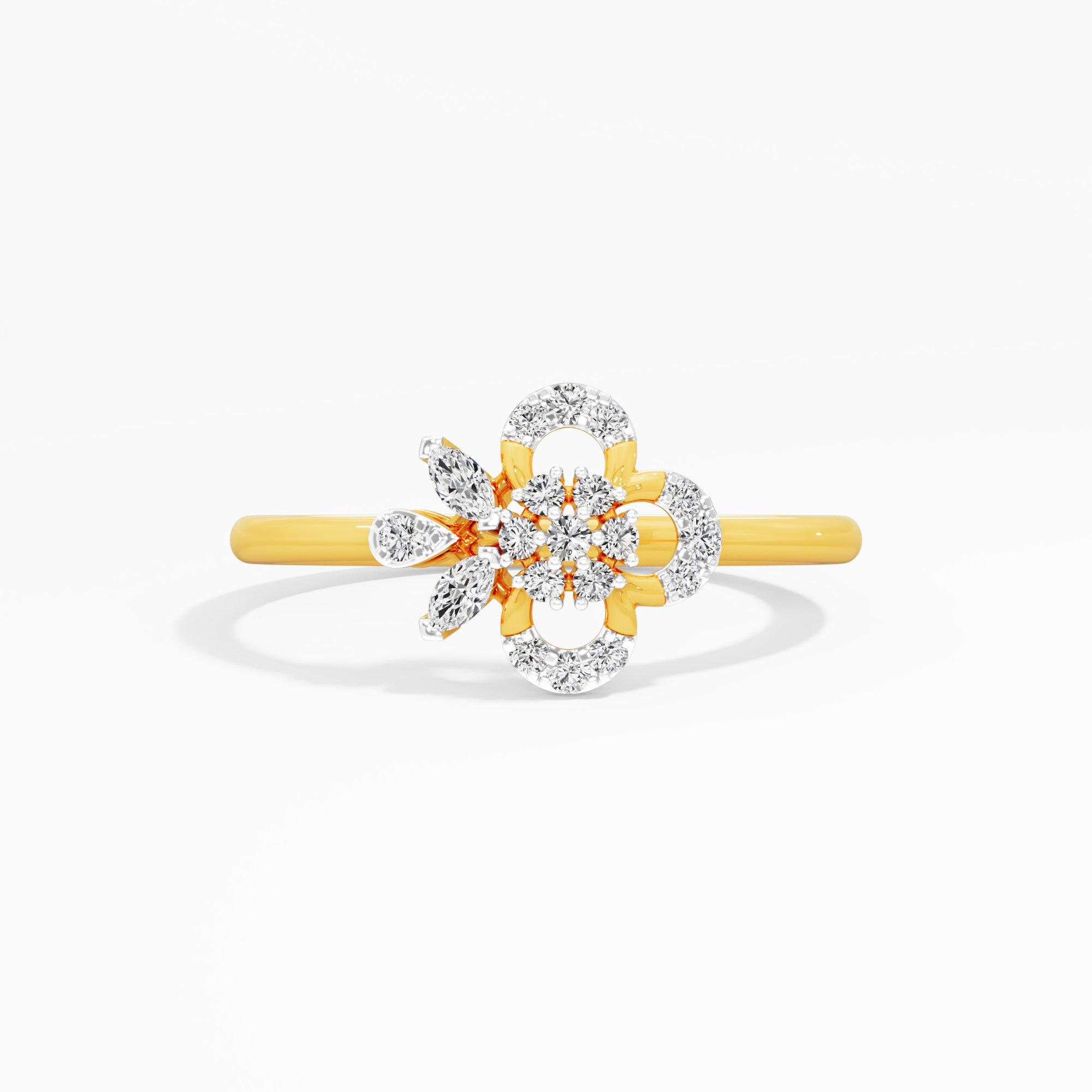 Quatrefoil Flower Diamond Ring in 9KT Yellow Gold (Diamond Quality: FG-VVS VS)