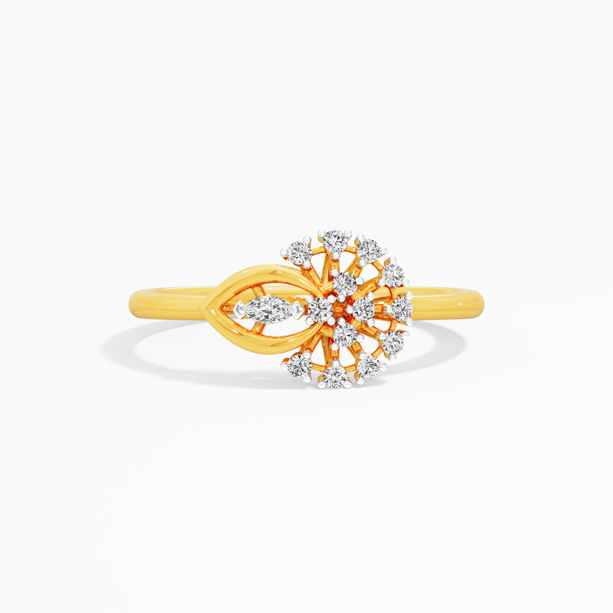 Leaf Wheel Diamond Ring in 9KT Yellow Gold (Diamond Quality: FG-VVS VS)